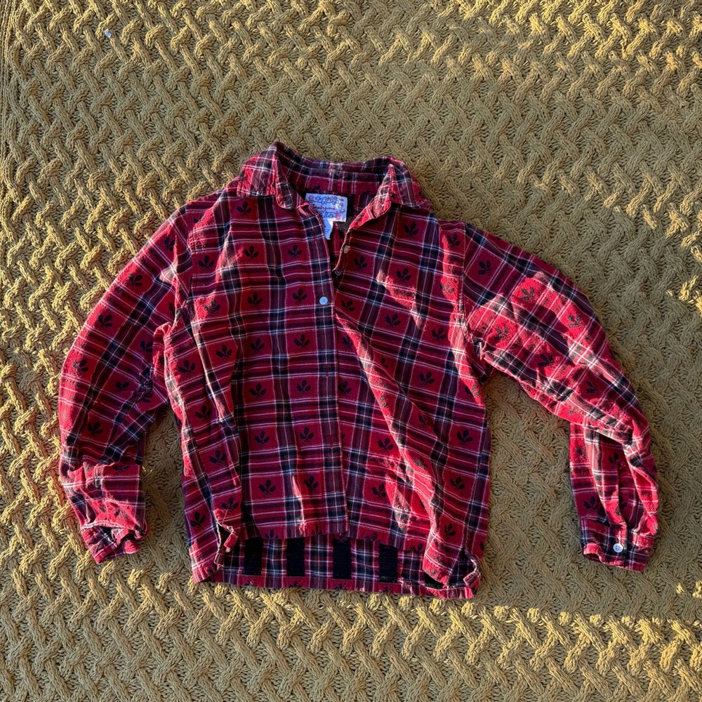 Vintage 90s Tantrums Holly Leaves Embroidered Flannel Womens Size M Plaid Cotton